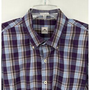 PETER MILLAR long sleeve shirt casual button up cotton plaid purple XL